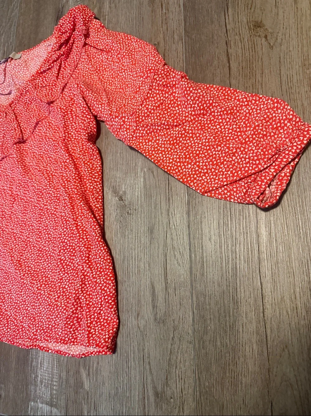 LOFT Coral Red Printed Ruffle V-Neck Blouse